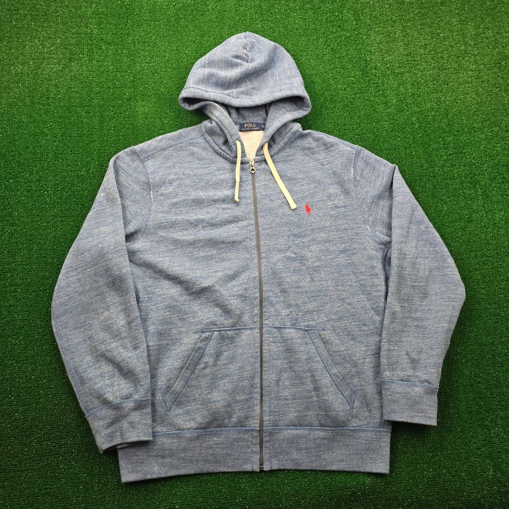 Polo Ralph Lauren Hoodie Mens XL Light Blue Full Zip Classic Fleece‎ Sweatshirt